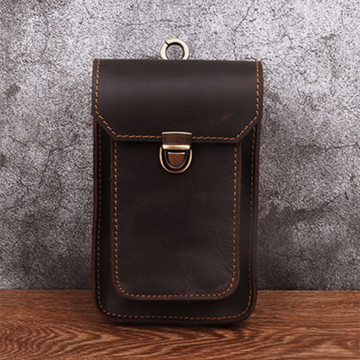 Men Genuine Leather 5.5 6.5 Inch Phone Bag Leather Hanging Waist Bag - MRSLM