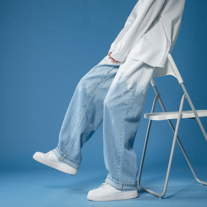 Gradient Tie-Dye Denim Casual Pants for Men with Wide-Leg Design - MRSLM