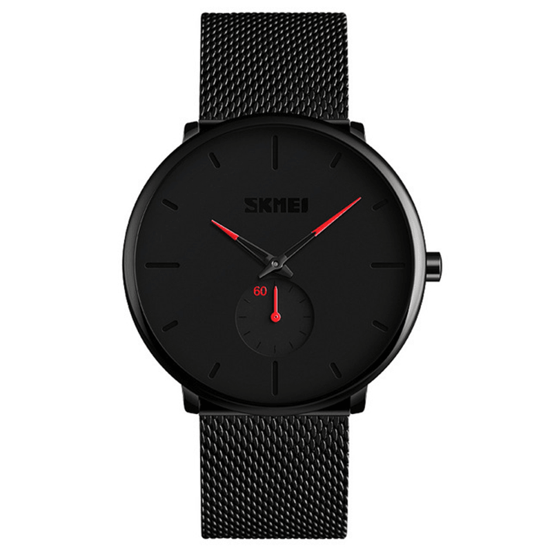 SKMEI 9185 Ultra Thin Simple Casual Style Men Wrist Watch Mesh Stainless Steel Strap Quartz Watch - MRSLM