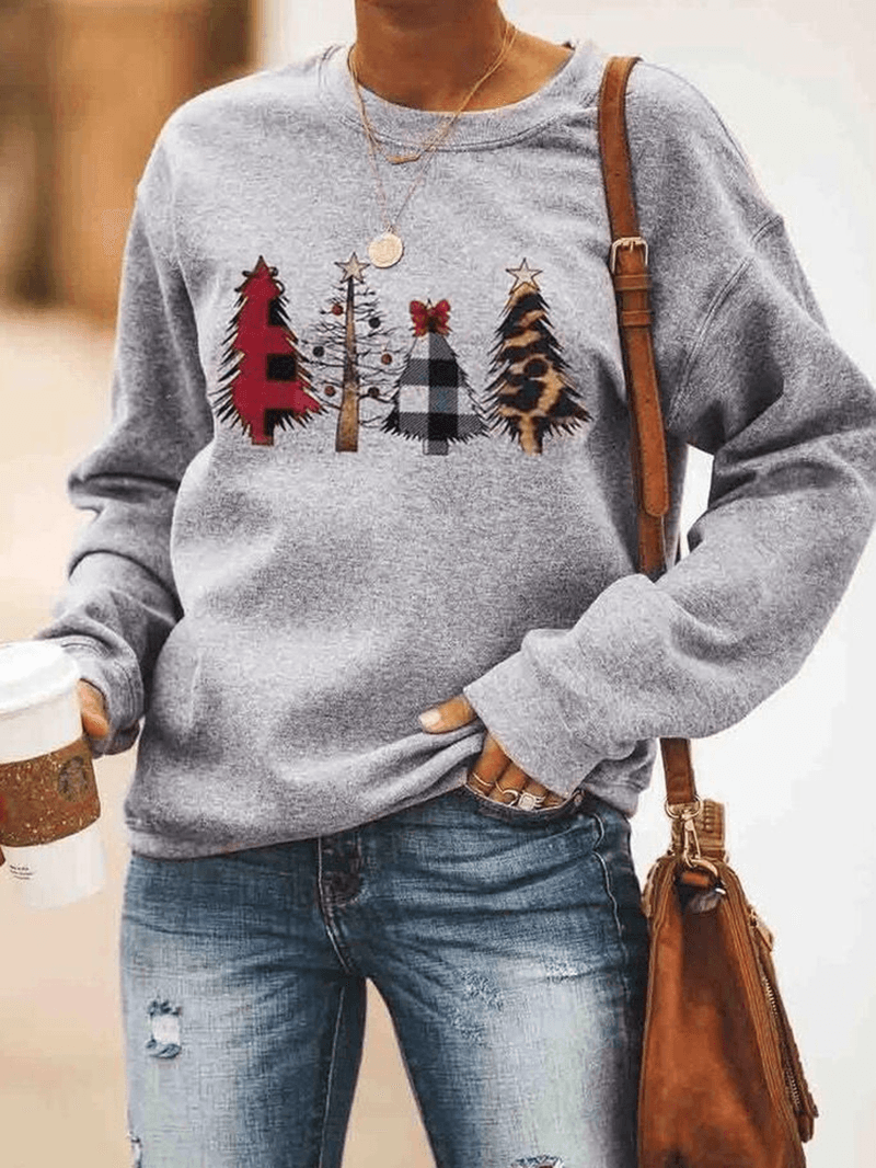Christmas Print O-Neck Long Sleeve Sweatshirt - MRSLM