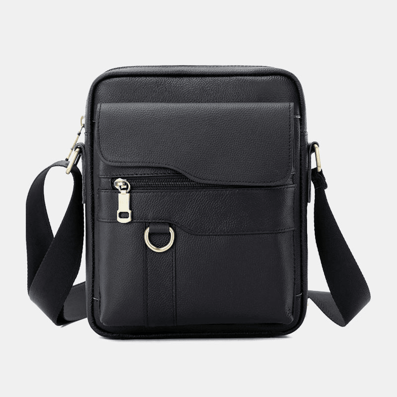Men Genuine Leather Large Capacity Vintage Casual 6.5 Inch Phone Bag Crossbody Bag Shoulder Bag Messenger Briefcase - MRSLM