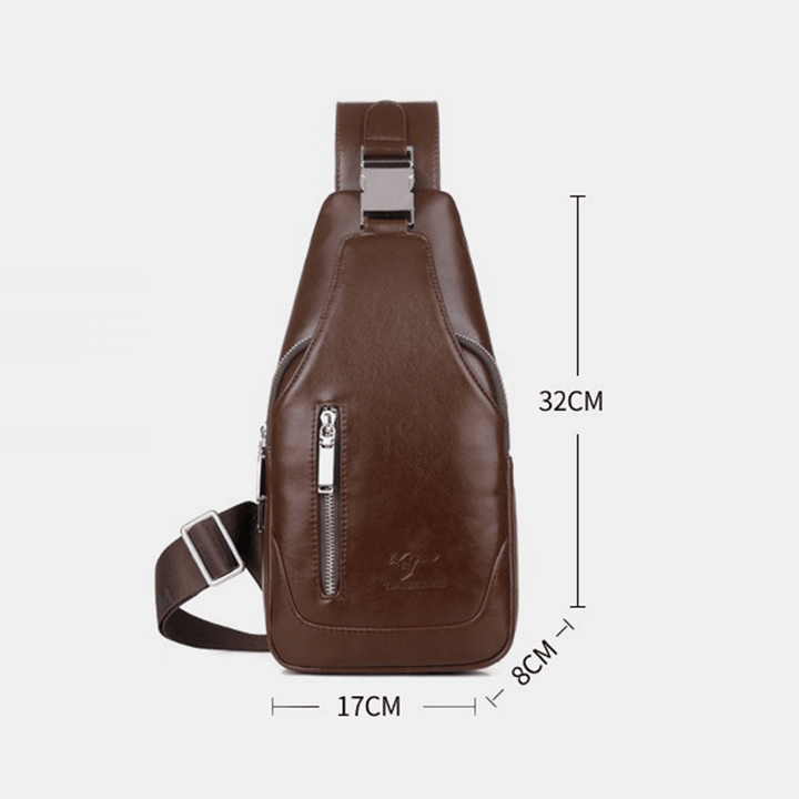 Men PU Leather Business Casual Outdoor Waterproof Multi-Carry Shoulder Bag Crossbody Bag Chest Bag with USB Charging - MRSLM