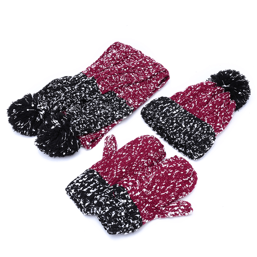 Women Girls Christmas Knit Snow Hat Gloves Scarf Winter Warm Trend Three-Piece Set - MRSLM