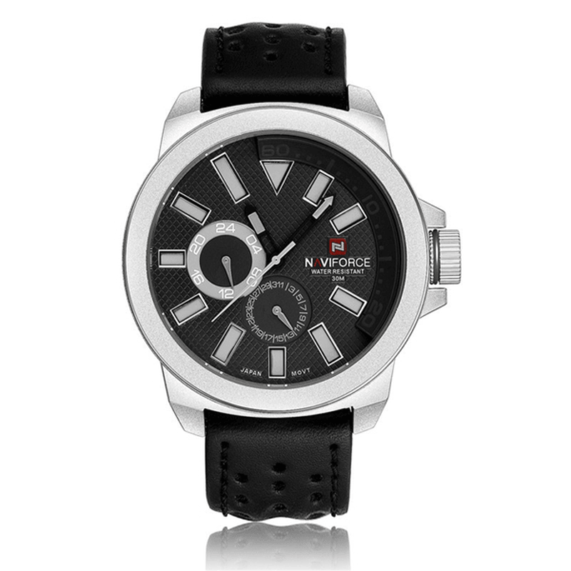 Naviforce NF9064 Luxury Men Military Wristwatch Waterproof Sport Leather Quartz Watch - MRSLM
