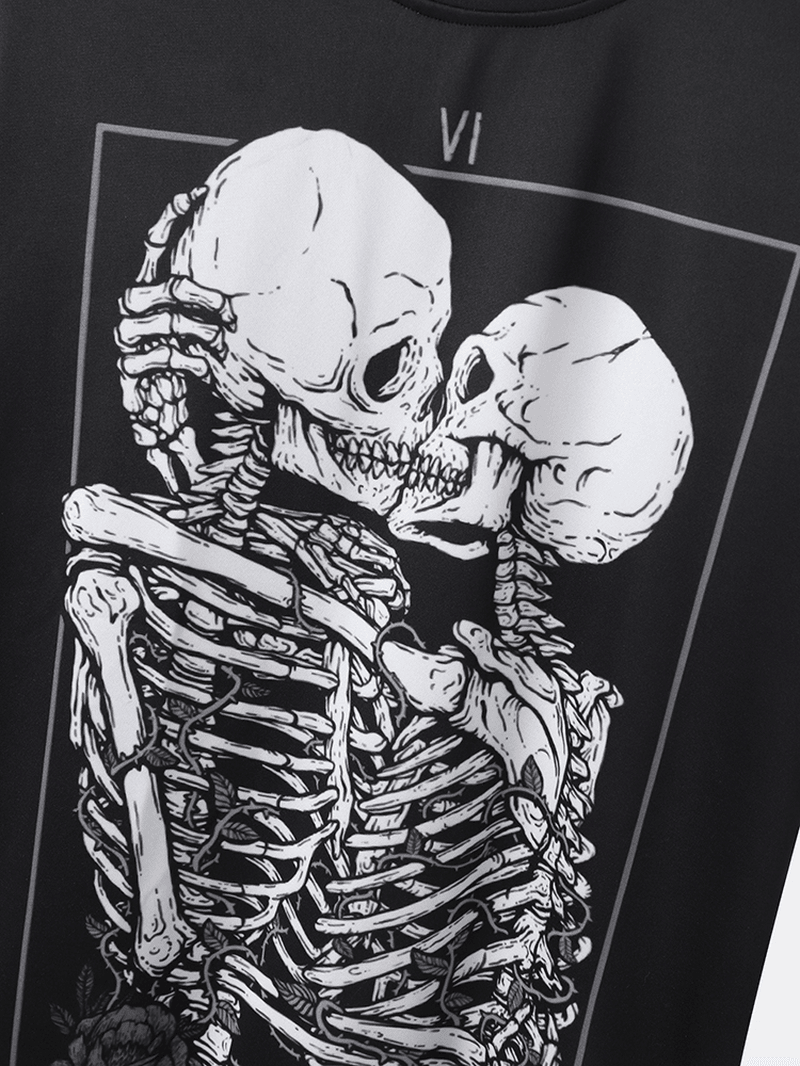 Mens Casual Halloween Skull Printing Loose T-Shirt - MRSLM
