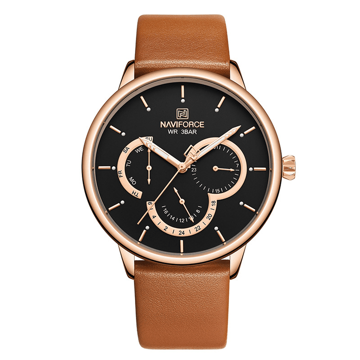 NAVIFORCE 3011 Ultra Thin Calendar Casual Style Men Wrist Watch Leather Band Quartz Watch - MRSLM