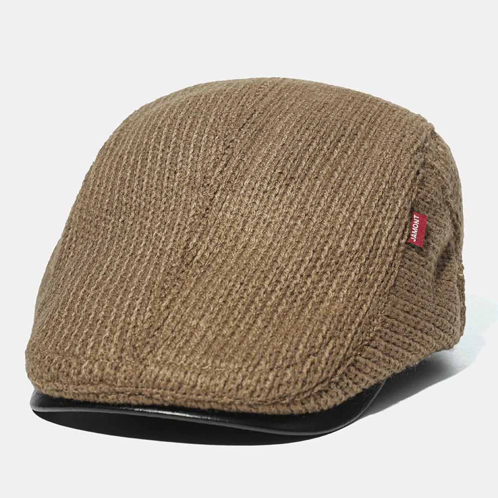 Men'S Knit Cap Hat Padded Warm Beret Caps Casual Outdoor Visor Forward Hats - MRSLM