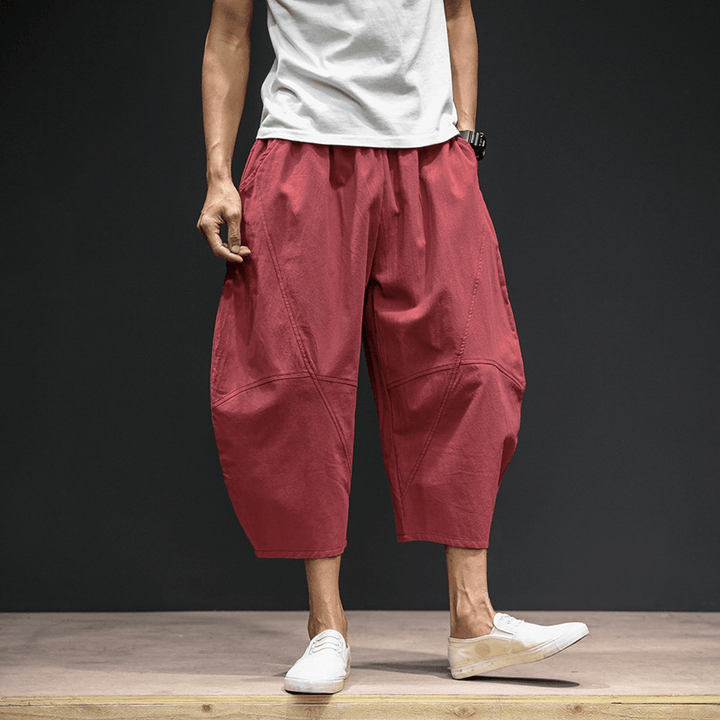 Men'S Cropped Bloomers Loose Wide-Leg Pants plus Size Harem Pants - MRSLM