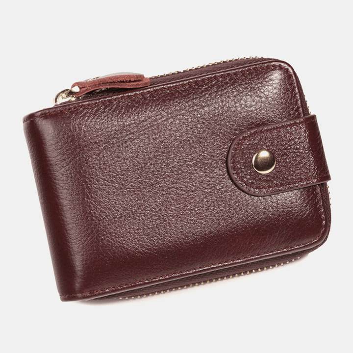 Men Genuine Leather RFID Anti-Theft Multi-Slot Hand-Carry Purse Card Wallet - MRSLM