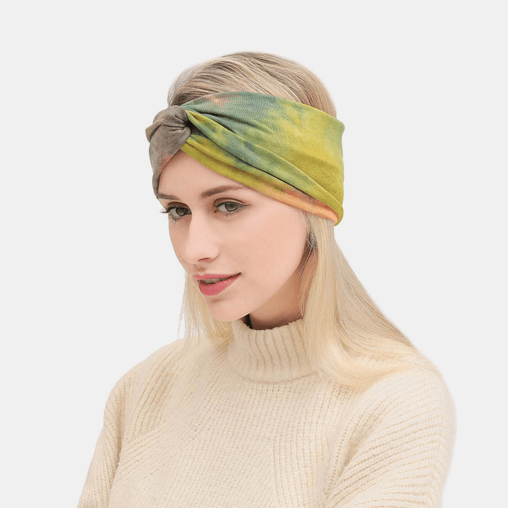 Women Tie-Dyed Cross Headdress Elastic Outdoor Sport Wide Brim Hair Band Headband - MRSLM