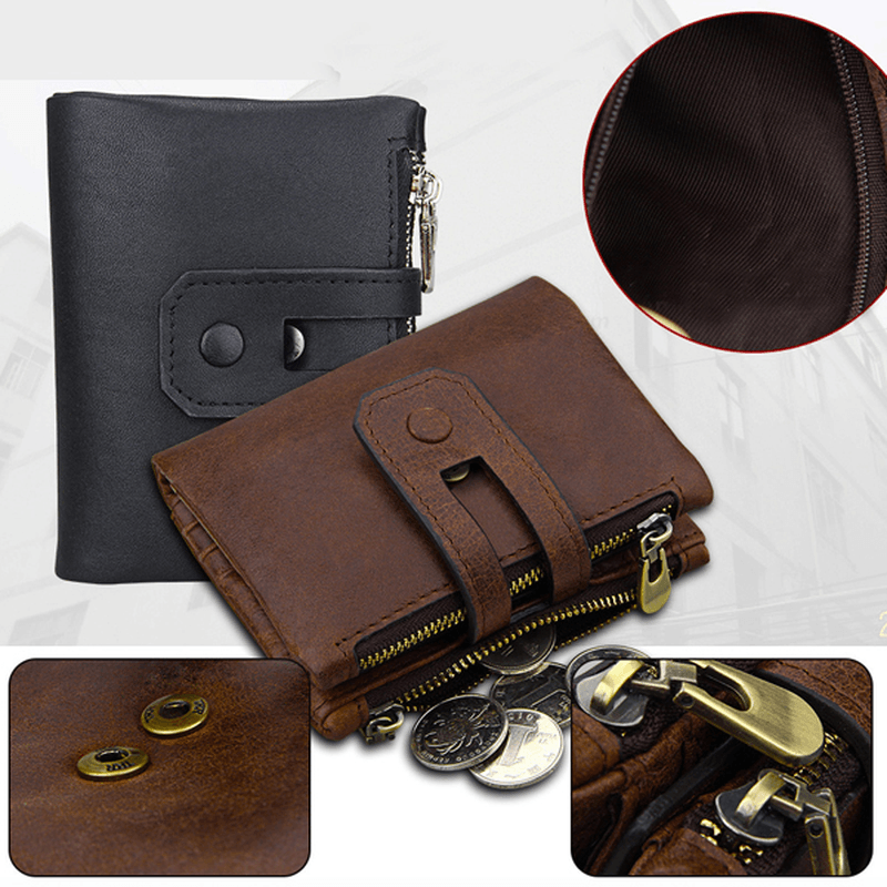 RFID Blocking Secure Wallet 11 Card Slots Vintage Genuine Leather Mens Zipper Wallet - MRSLM