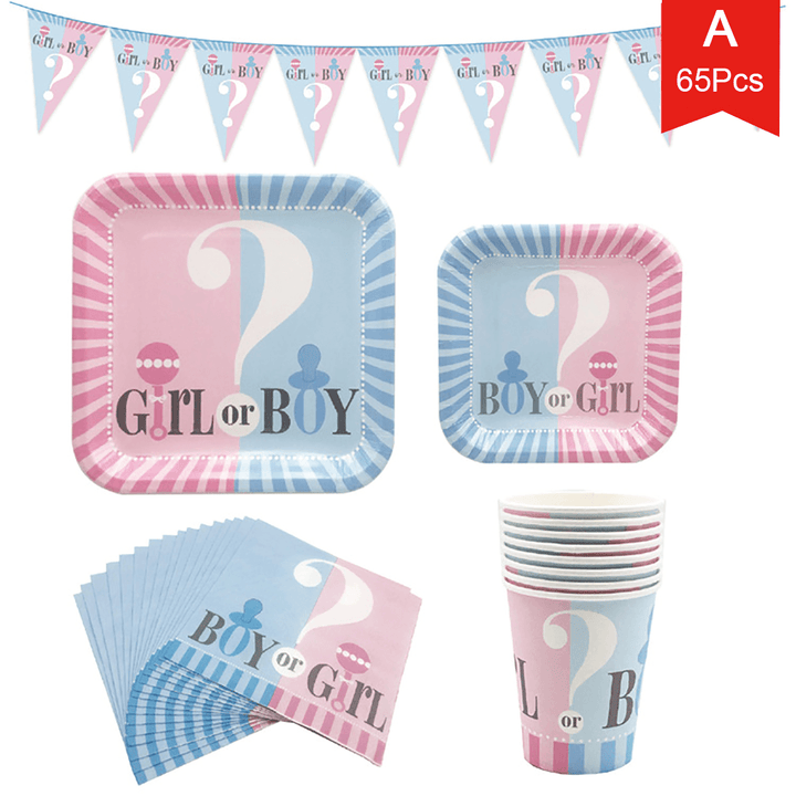 65/112/114Pcs/Set Gender Reveal Party Supplies Baby Shower Decorations Boy or Girl Disposable Tablewear Cups Plates Napkins - MRSLM