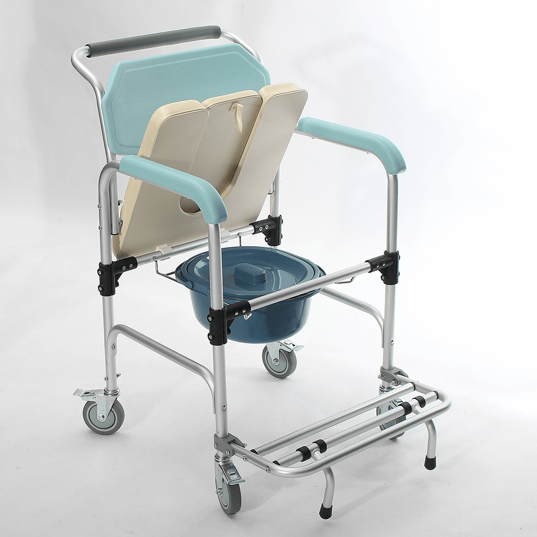 3-In-1 Commode Wheelchair Bedside Toilet & Shower Seat Bathroom Rolling Chair Elder Folding Chair - MRSLM