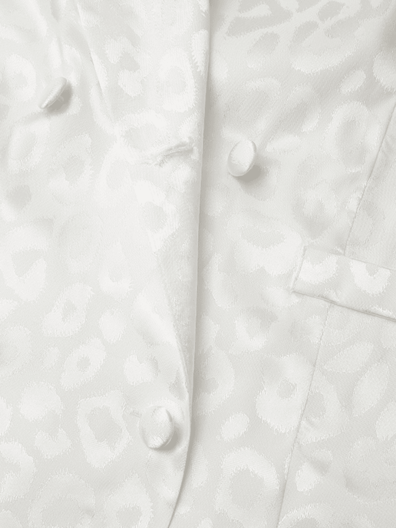 Women Solid Color Button Leopard Printed European Pocket Decoration Long Sleeve Blazer - MRSLM