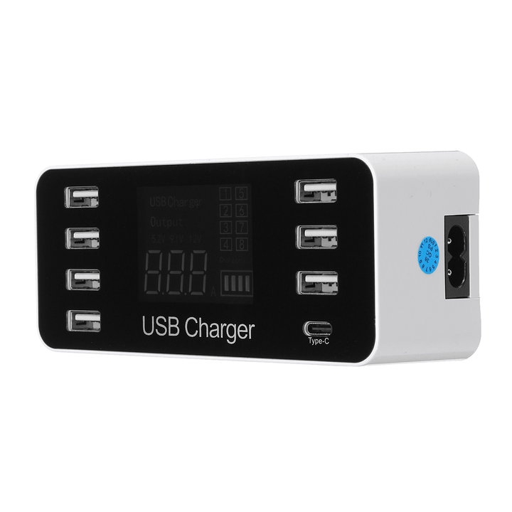 8 Multi-Port USB Adapter LCD Display Desktop Wall Charger Smart Quick Charging Station - MRSLM