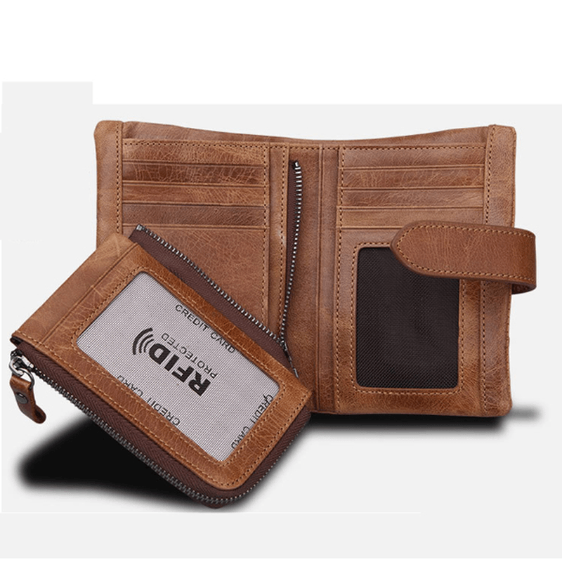 Men'S RFID Blocking Secure Wallet Leather Short Trifold Wallet with Detachable Coin Bag - MRSLM