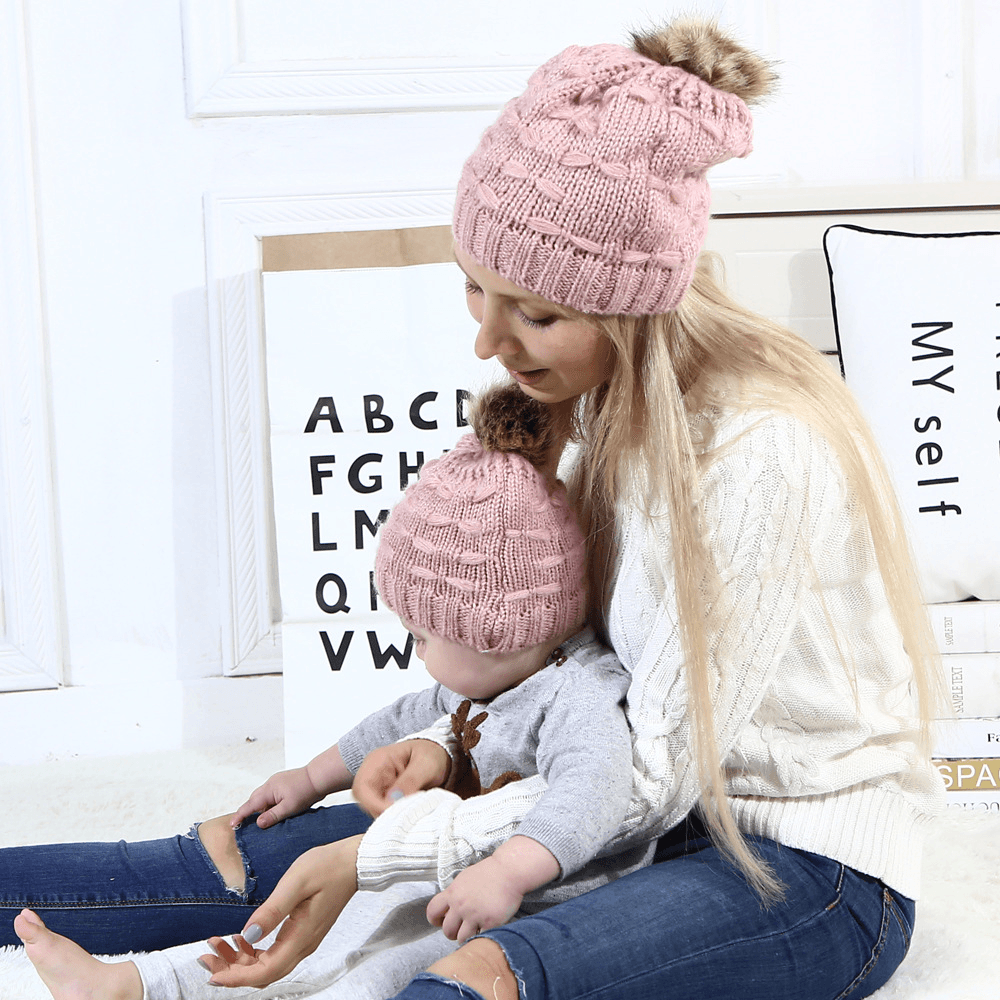 Parent-Child Knitted Hat Manufacturers Spot Butterfly Fur Ball Warm Hat - MRSLM