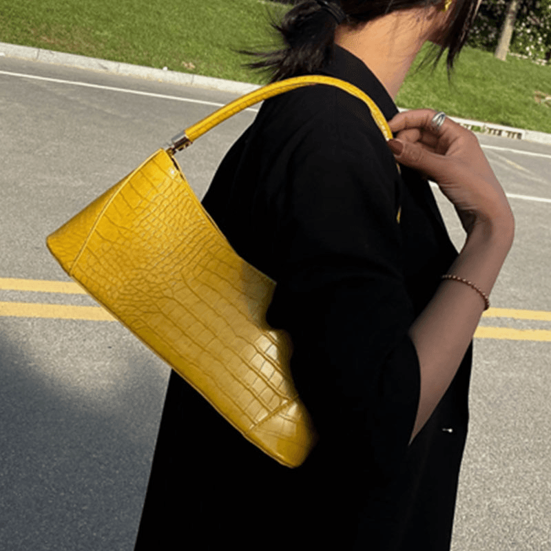 Women Solid Crocodile Pattern Satchel Shoulder Bag - MRSLM