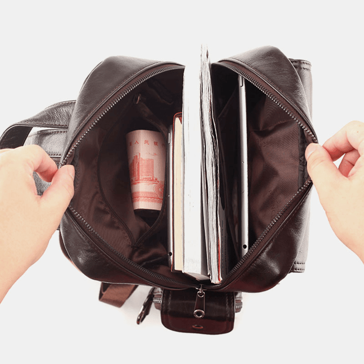 Men Genuine Leather Multifunction Multi-Carry Outdoor Travel Cowhide Crossbody Bag Backpack - MRSLM