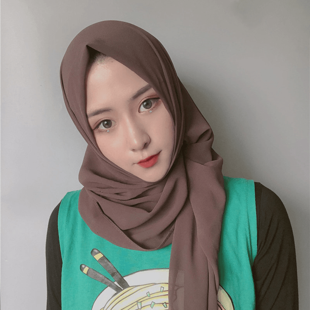 Women Solid Color Scarf Hijab Chiffon Long Scarf - MRSLM