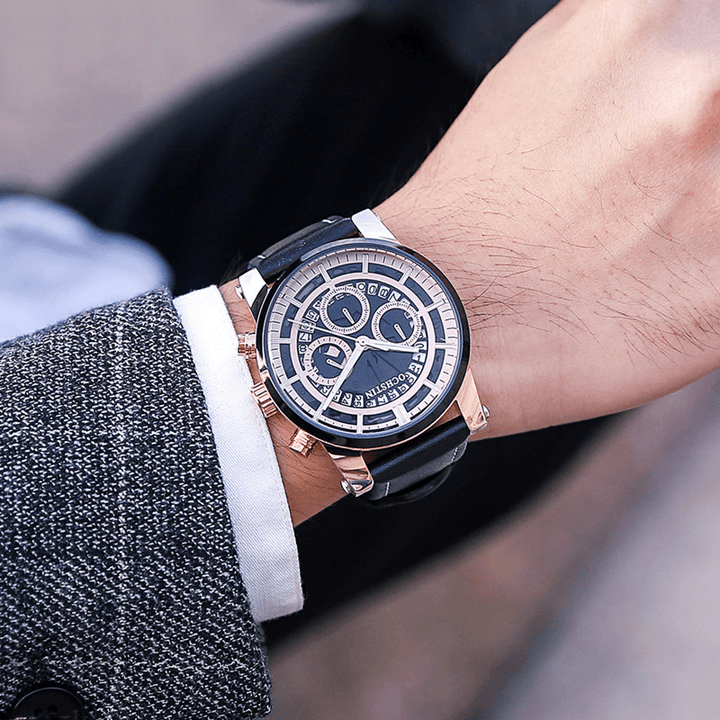 OCHSTIN GQ6110A Luminous Display Men Wrist Watch Chronograph Leather Strap Quartz Watches - MRSLM