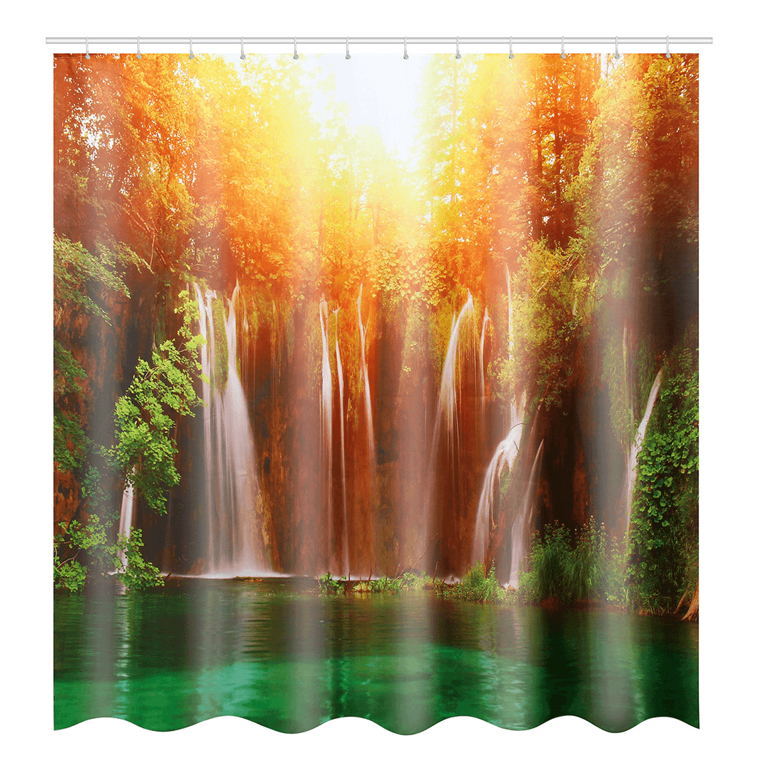 180X180Cm 3D Waterfall Nature Scenery Shower Curtain Water-Repellent Polyester Bathroom Curtain - MRSLM