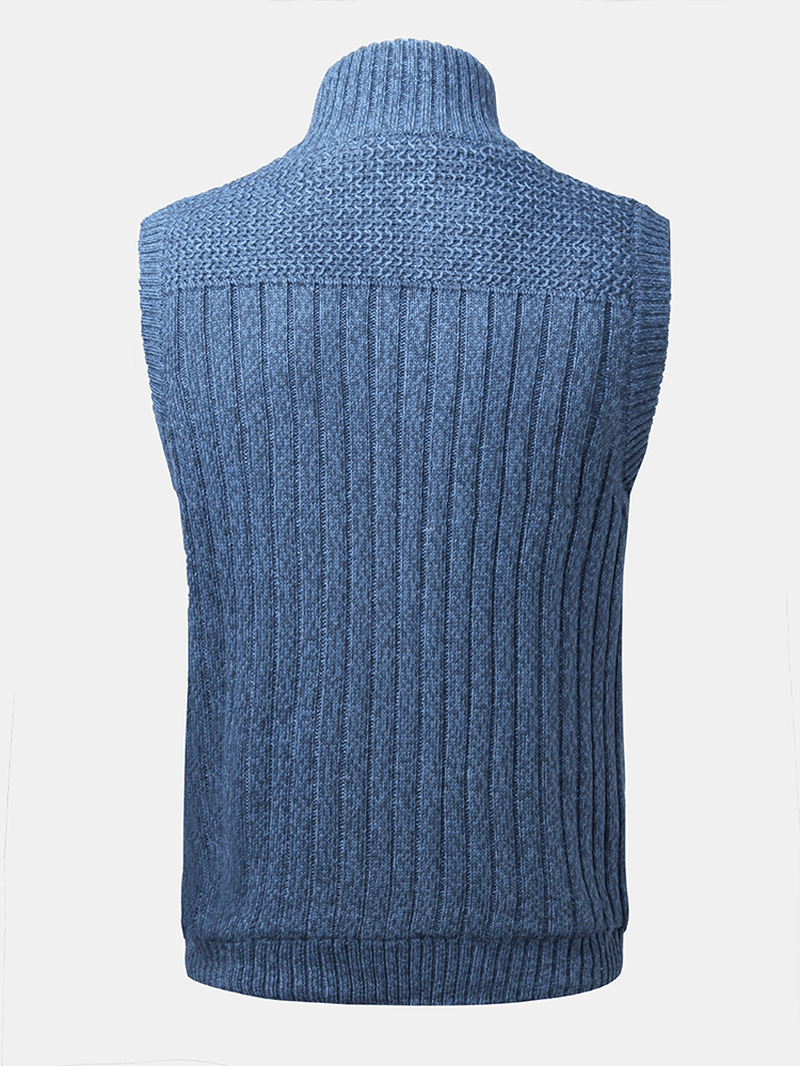 Mens Solid Color Knitted Warm Fleece Lined Zipper Sweater Vests - MRSLM