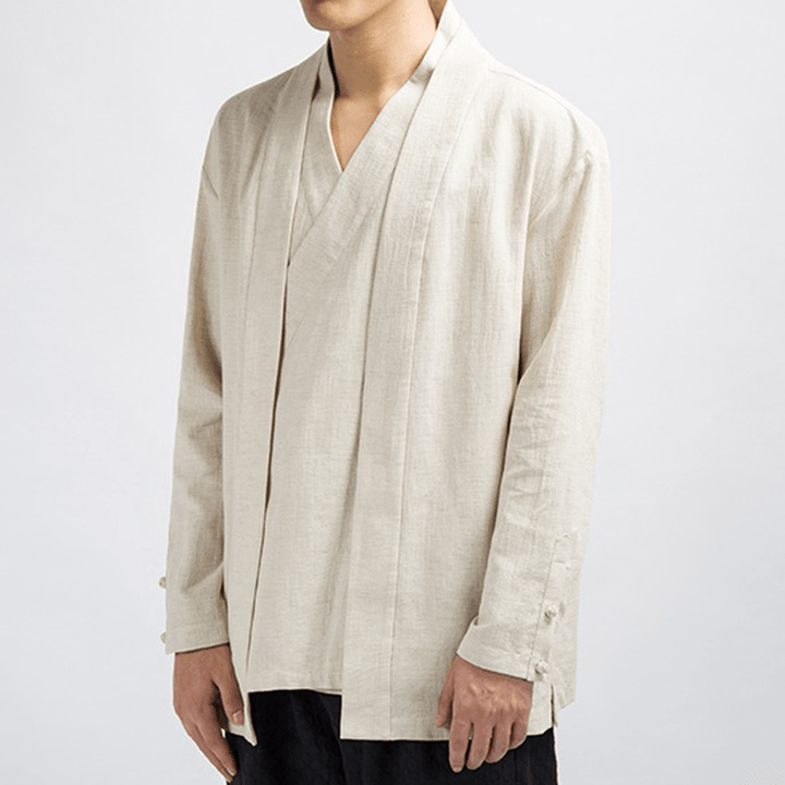 Mens Vintage Linen Simple Chinese Style Solid Color Coats - MRSLM