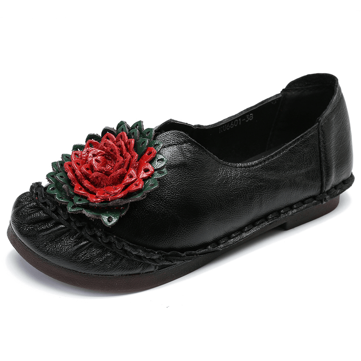 Women Folkways Stricing Flowers Comfy Soft Sole Casual Flat Loafers - MRSLM