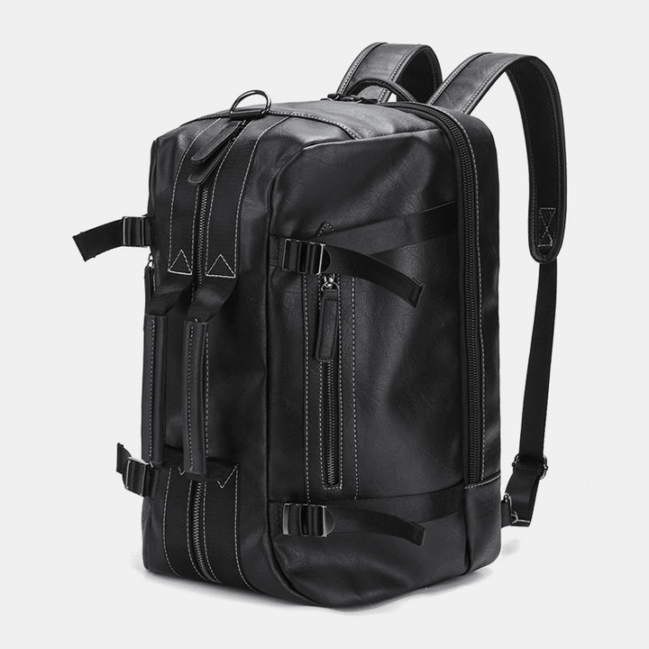 Men Multi-Purpose PU Leather Backpack 15.6 Inch Large Capacity Multi-Pocket Laptop Bag Handbag Crossbody Bags - MRSLM