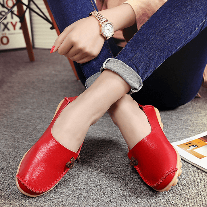 Large Size Soft Leather Multi-Way Flat Loafers for Women - MRSLM