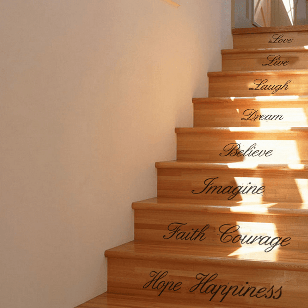 8Pcs Stair Wall Stickers Word Decal Home Mural Decor Art DIY 40X60 Black Letters - MRSLM