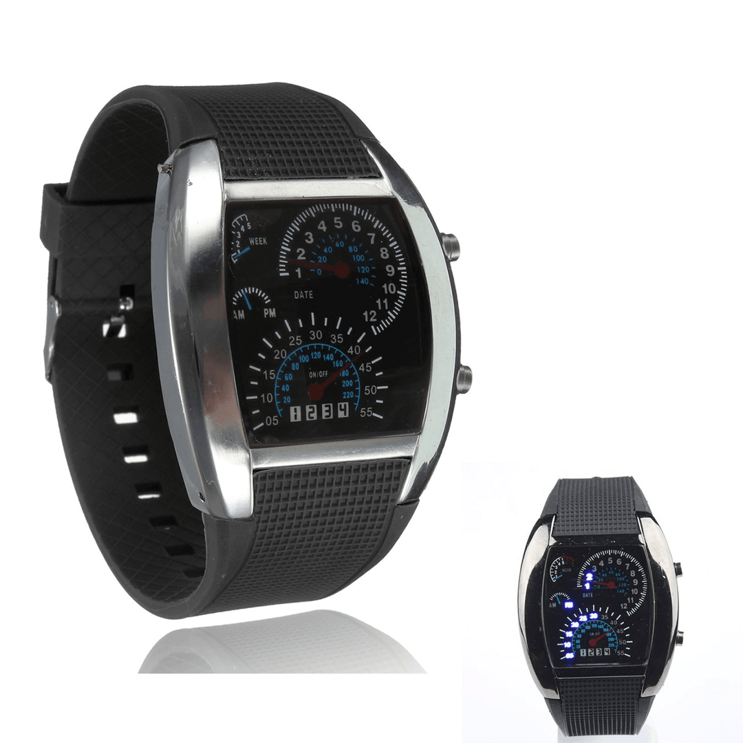 Unisex Fashion Square Silicone Rubber Band Binary DOT LED Quartz Watch - MRSLM