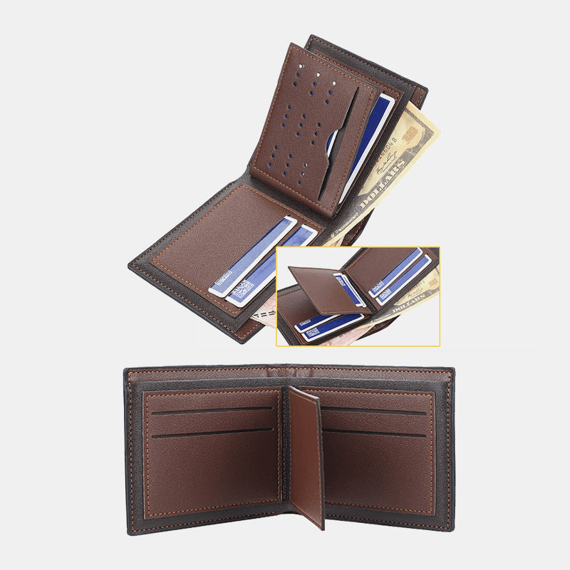 Baellerry Men Faux Leather Retro Casual Short Multi-Slot Foldable Card Holder Wallet - MRSLM