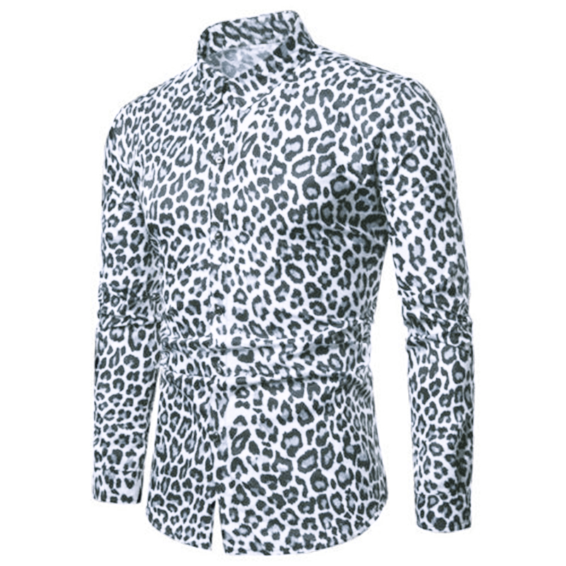 Men'S Casual Leopard Printing Long Sleeve Shirts - MRSLM
