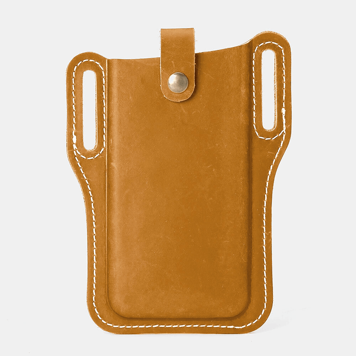 Men Genuine Leather Vintage 6.3 Inch Phone Bag Waist Bag Pouch Leather Belt Bag Purse - MRSLM