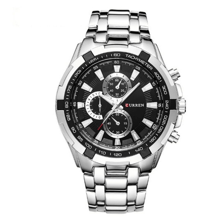 CURREN Business Fashion Time Display Stainless Steel Band 3ATM Waterproof Men Wristwatch Quartz Watch - MRSLM