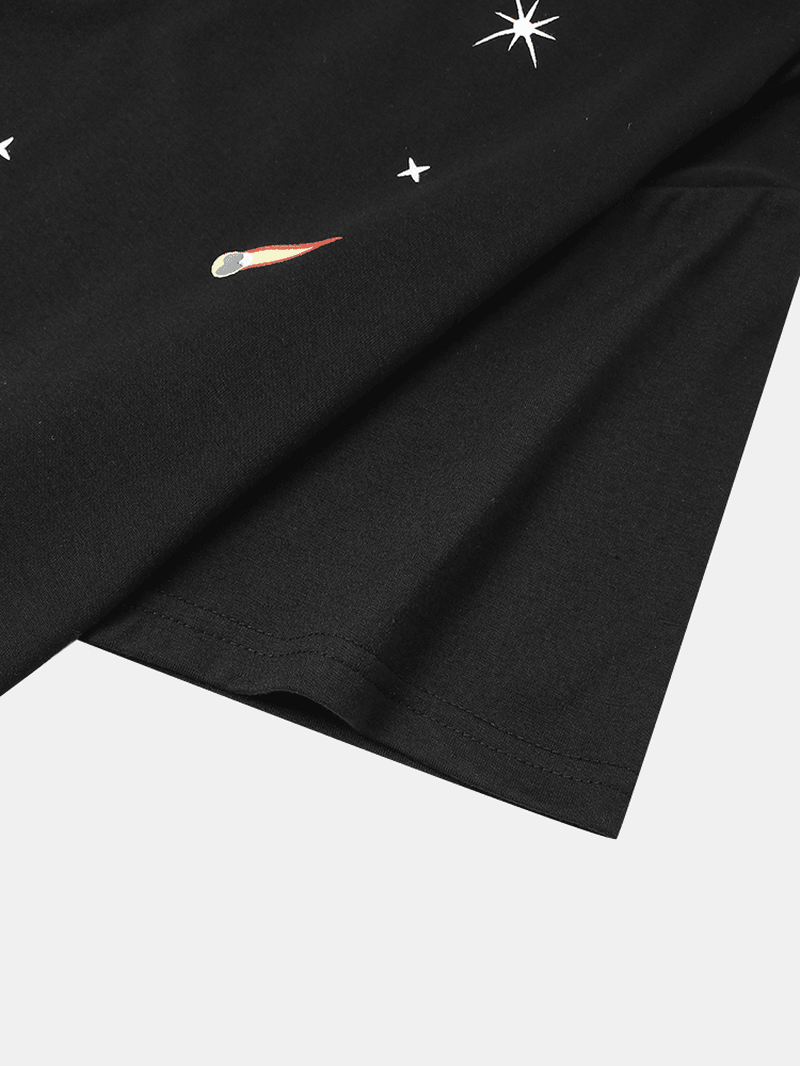 Mens Space Element Print O-Neck 100% Cotton Short Sleeve T-Shirt - MRSLM