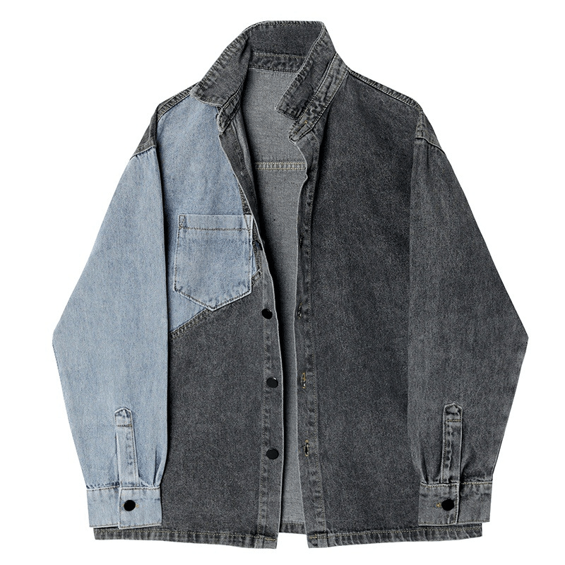 New Style Loose Design Retro Contrast Color Long-Sleeved Denim Jacket - MRSLM