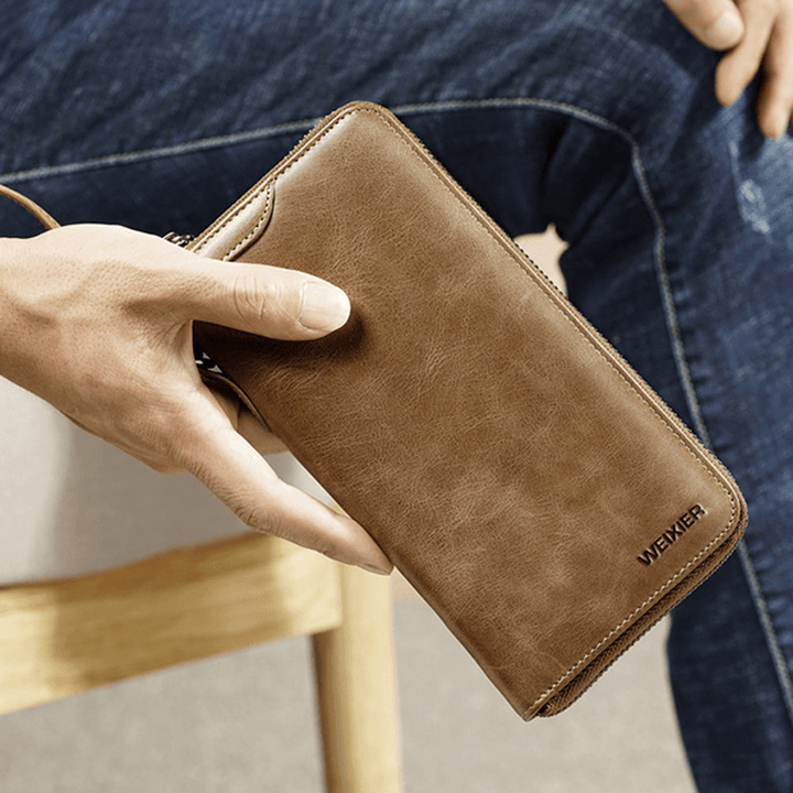 Men Genuine Leather Vintage Card Holder Wallet Phone Bag - MRSLM