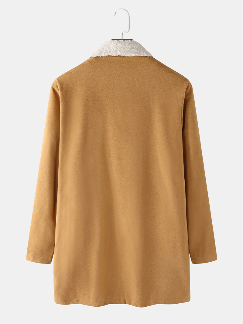 Mens Solid Color Fleece Lined Mid-Length Long Sleeve Coats - MRSLM