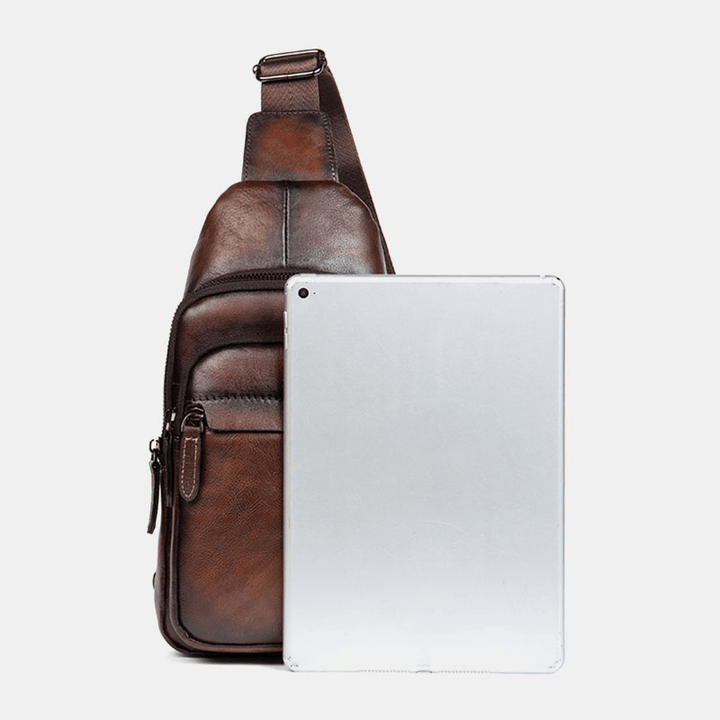 Ekphero Men First Layer Cowhide Multi-Pocket Anti-Theft Chest Bag Messenger Bag Crossbody Shoulder Bags - MRSLM