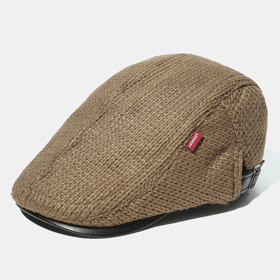 Men'S Knit Cap Hat Padded Warm Beret Caps Casual Outdoor Visor Forward Hats - MRSLM
