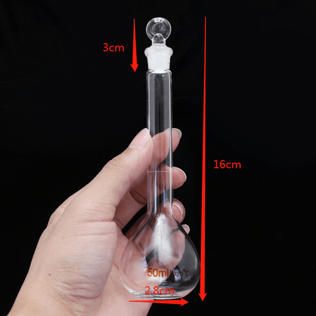 50Ml Clear Glass Volumetric Flask W/ Glass Stopper Lab Chemistry Glassware - MRSLM