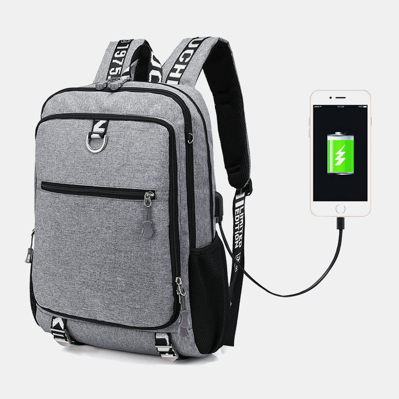 Men USB Charging Port Large Capacity 16 Inch Multifunction Backpack Casual Bag - MRSLM
