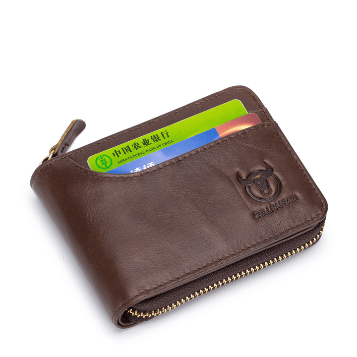 Men Genuine Leather RFID Blocking Antimagnetic Wallets Bifold Short Multi-Caed Slot Credit Card Holder Coin Purse - MRSLM