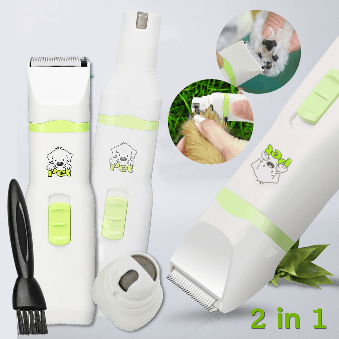 2 in 1 Professional Pet Dog Cat Hair Trimmer Paw Nail Grinder Grooming Clippers Nail Cutter Hair Cutting Machine Pet Care Tool - MRSLM