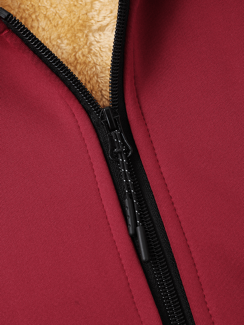 Mens Solid Color Fleece Lined Thicken Sports Outdoor Zipper Hooded Jacket - MRSLM