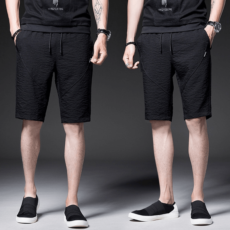 Men'S Casual Straight Five Pants Fashion Micro-Elastic Youth Thin Section Pants Solid Color Shorts - MRSLM