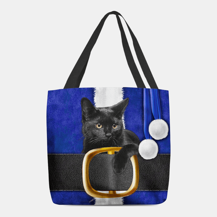 Women Felt Cute Festive 3D Cartoon Christmas Black Cat Pattern Shoulder Bag Handbag Tote - MRSLM
